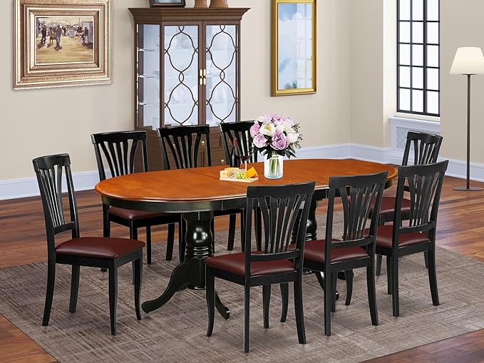 East West Furniture PLAV9-BCH-LC 9 Piece Dining Room Table Set Includes an Oval - Image 2