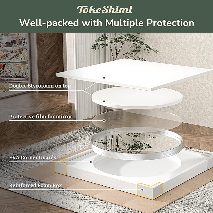 TokeShimi Round Mirror 24 Inch Brushed Silver Round Bathroom Mirror - Image 7