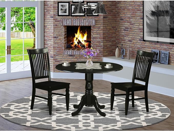 East West Furniture DLWE3-BLK-W 3 Piece Dining Room Table Set Contains a Round - Image 6