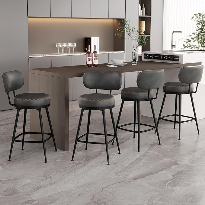 Counter Height Bar Stools, Faux Leather Kitchen Counter Stools by ErdoruLiving