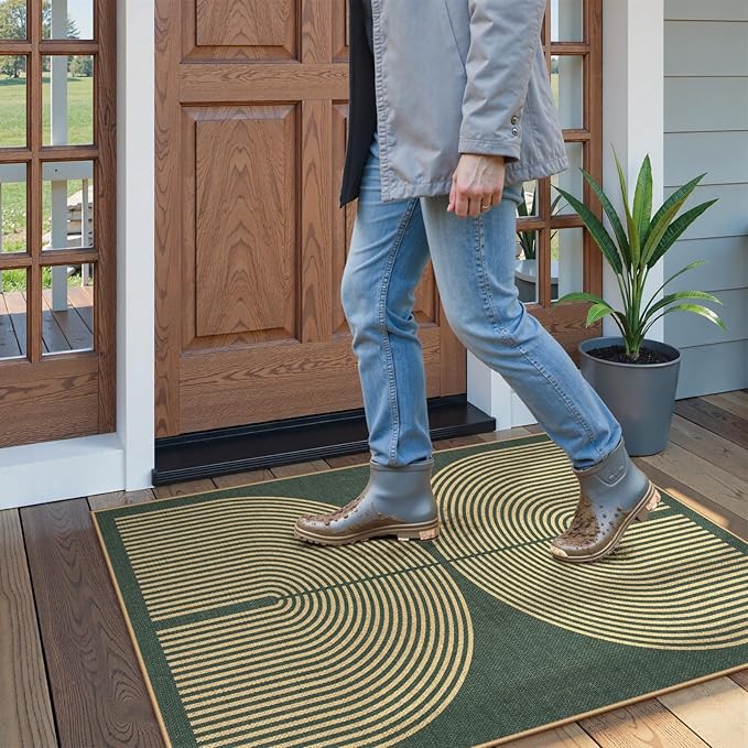 Lahome Modern Rainbow Easy Jute Entry Rug, 3x5 Washable Outdoor Patio Porch Rug - Image 2