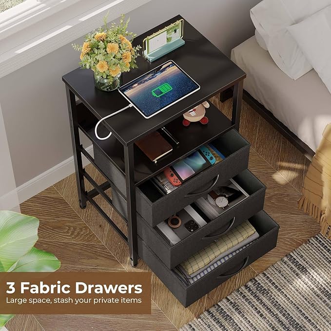 Seventable Nightstand with Charging Station and LED Light, Bedside End Table - Image 5