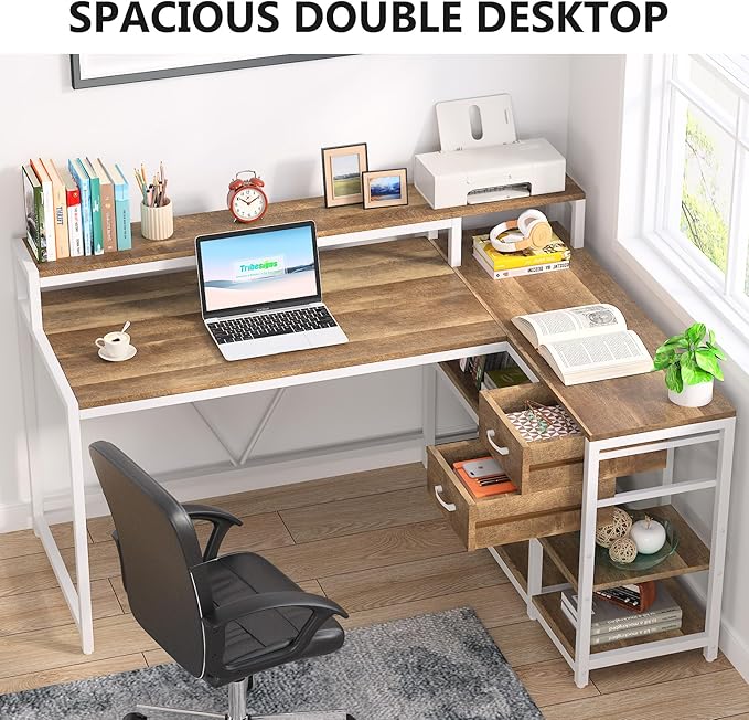 Tribesigns L Shaped Desk with Drawers and Monitor Stand, L Corner Desk with - Image 5