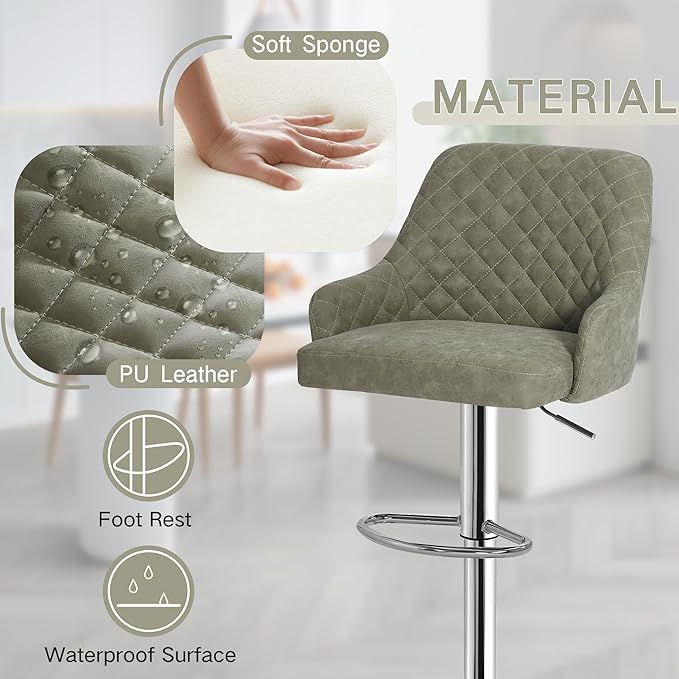 VECELO Adjustable Bar Stools Set of 2, Bar Height Stools - Image 4