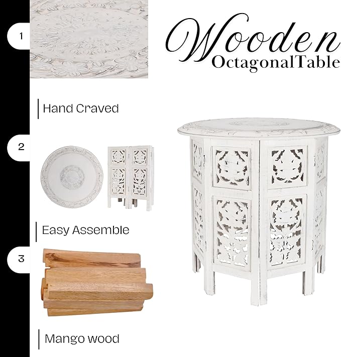 The Wooden Town Handcrafted White Wood End Table - Image 3