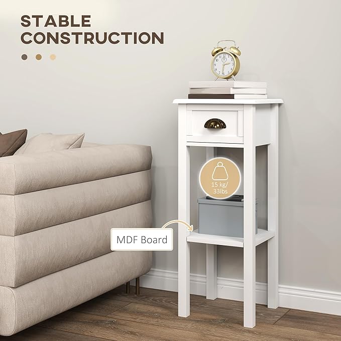 HOMCOM 2-Tier Side Table with Drawer, Narrow End Table with Bottom Shelf - Image 5