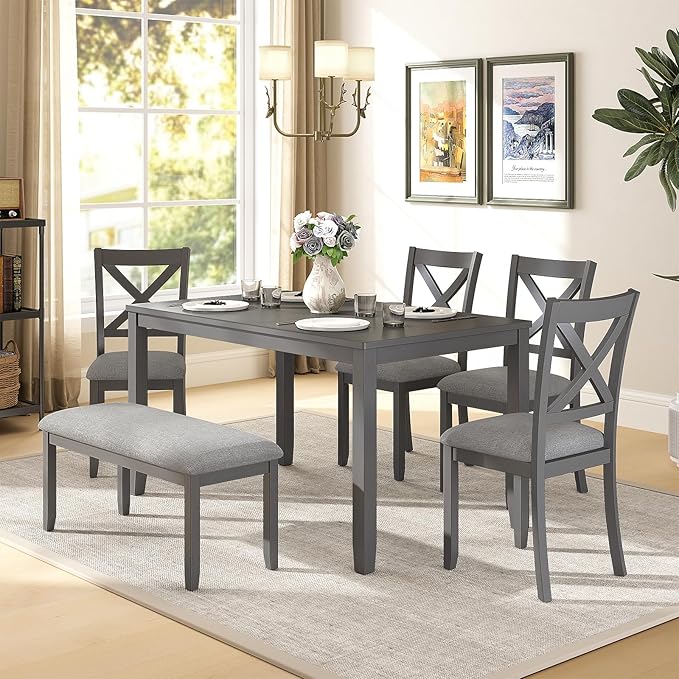 6-Piece Wooden Dining Table Set, Dining Table Set by Zevemomo