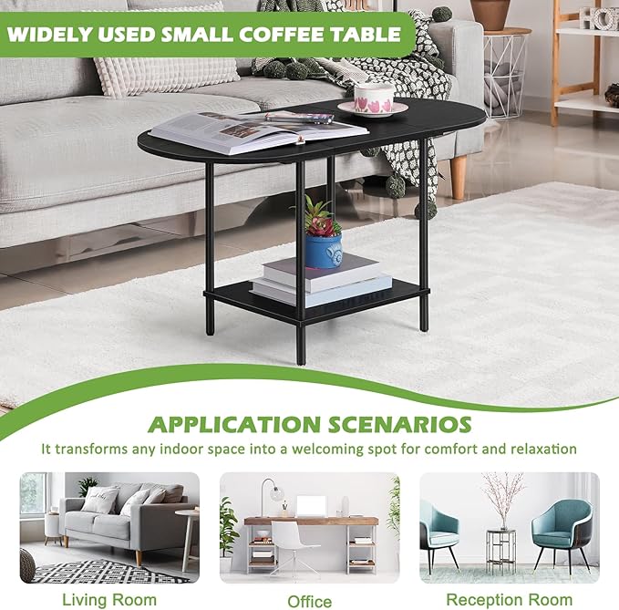 ETELI Black Coffee Tables for Living Room 2-Tier Small Oval Coffee Table Wood - Image 8