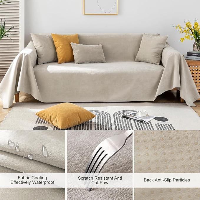 STACYPIK Waterproof Sofa Covers Durable Beige Sectional Couch Cover L Shape - Image 2