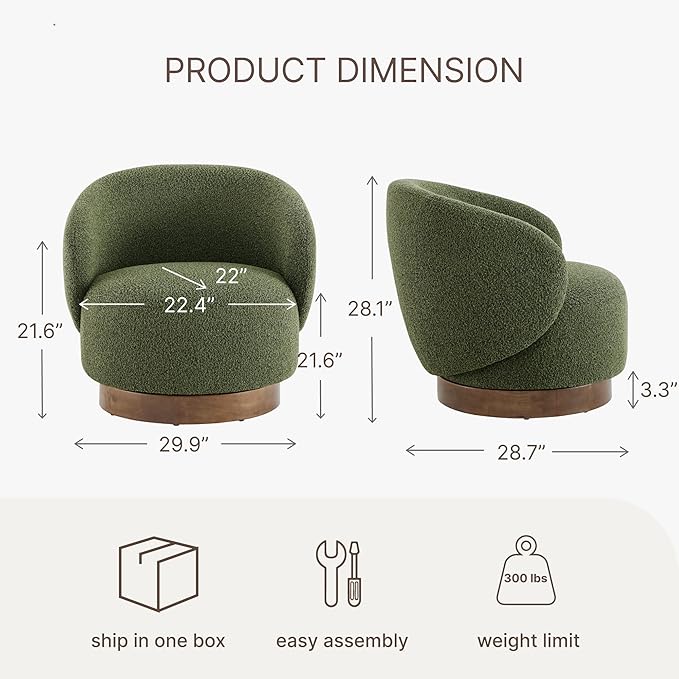Swivel Accent Chair Round Barrel Armchair Upholstered Performance Fabric - Image 2