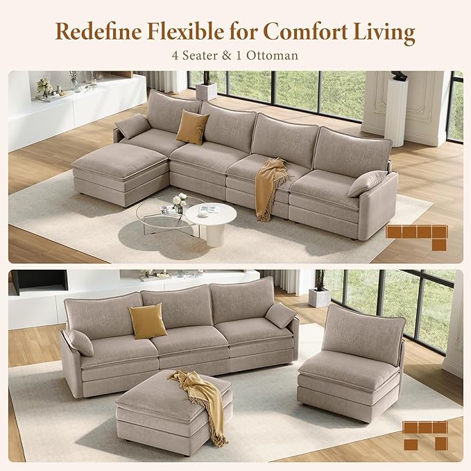 Vesgantti 142" Cloud Couch Sectional Modular Sofa, Comfy Sectional Couch - Image 6