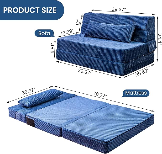 Folding Sofa Bed, Convertible Sleeper Chair - Image 2