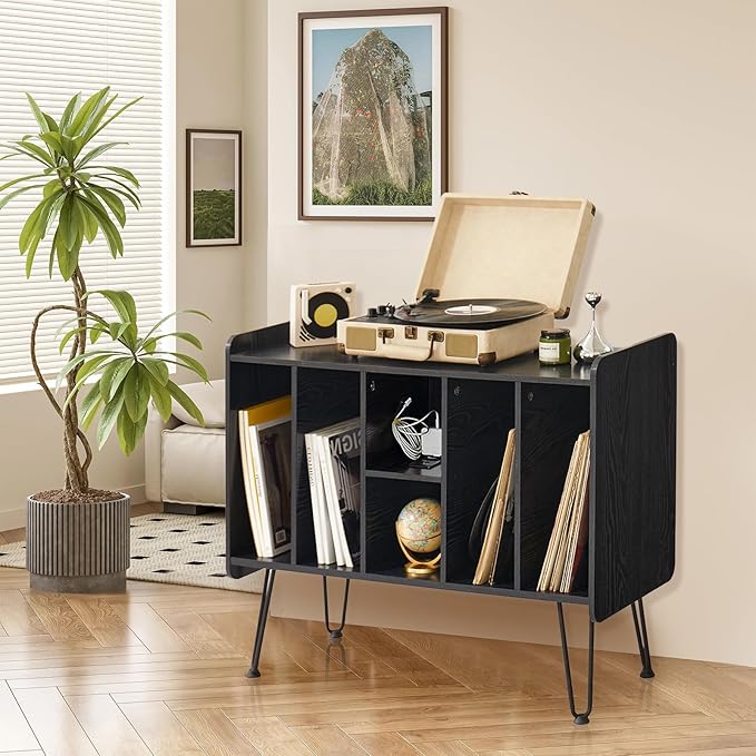 Large Record Player Stand with Vinyl Storage, Holds Up to 200 Albums, Turntable - Image 2