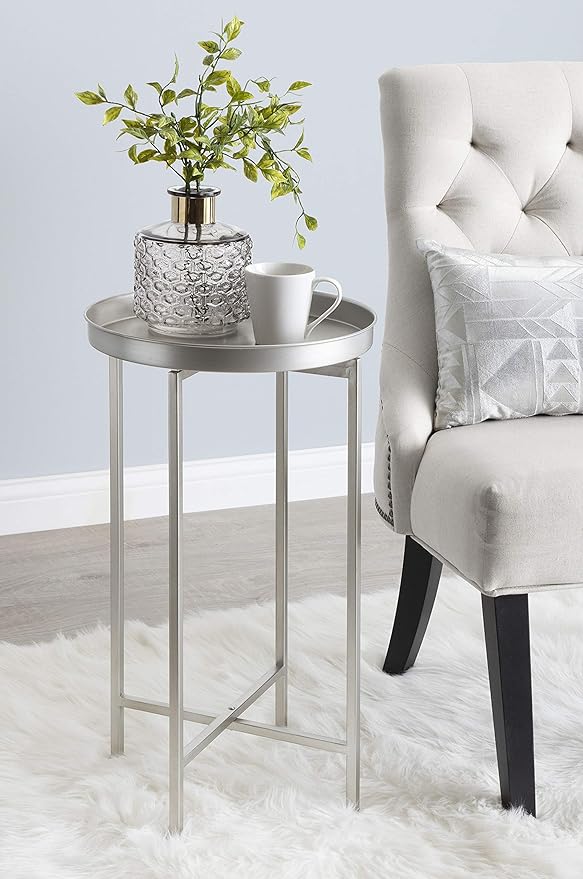 Kate and Laurel Celia Round Metal Foldable Accent Table - Image 2
