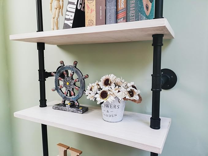 Industrial Ladder Pipe Shelves, Wall Mounted Wood Metal Rustic Bookshelf - Image 6