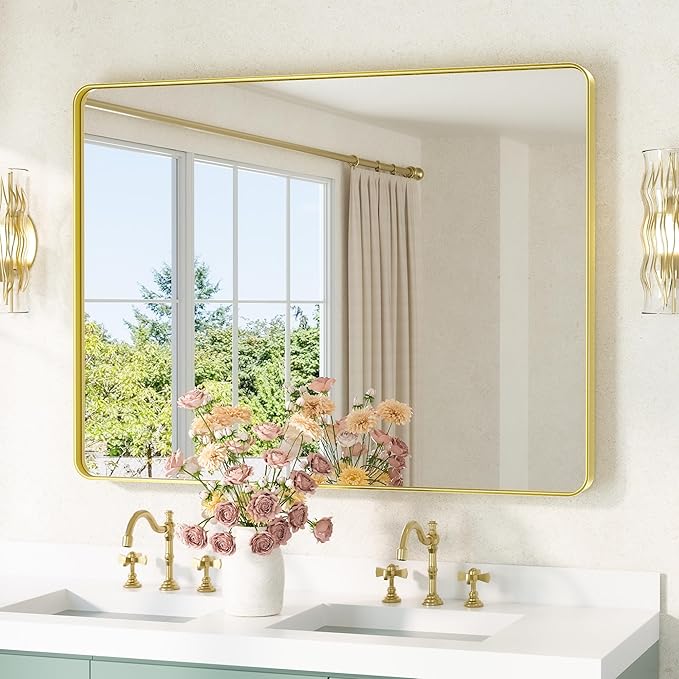 TETOTE Gold Bathroom Mirror 40 x 30 Inch Brushed Gold Metal Framed Vanity Mirror by TETOTE