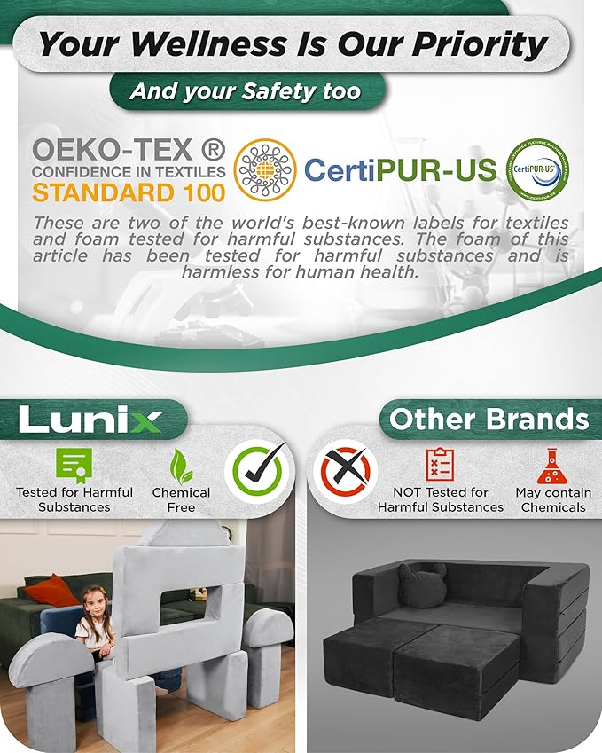 Lunix LX22 11pcs Modular Kids Play Couch, Child Sectional Sofa, Fortplay - Image 8