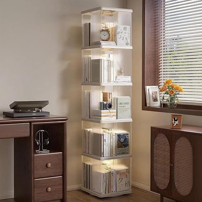 Rotating Bookshelf Tower, 360° Rotating Bookshelf, 66 inch High Small Space - Image 5