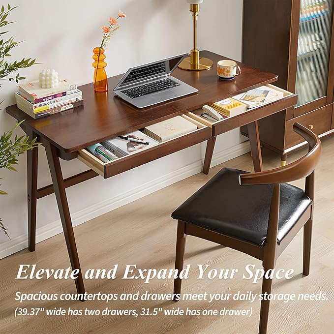 Computer Desk with Drawers, Solid Wood Writing Desk, Mid Century Modern Home - Image 5