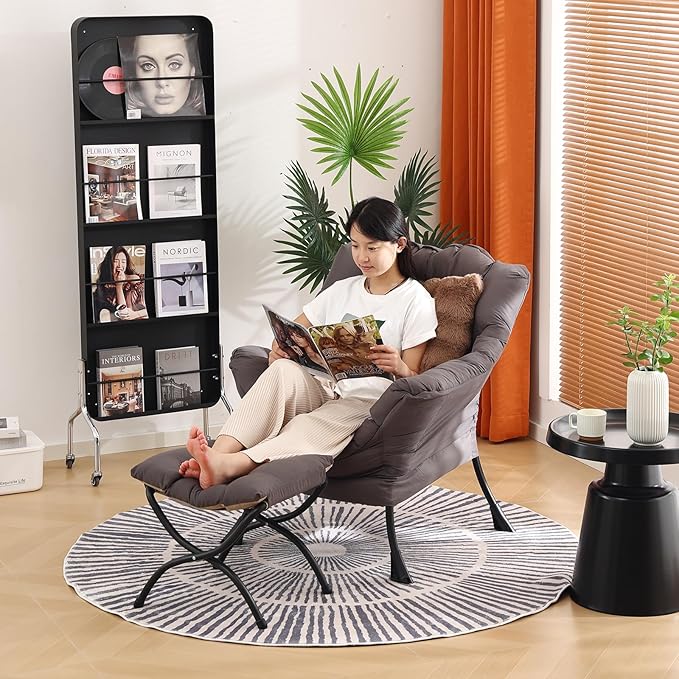 Large Lazy Chair with Ottoman, Accent Reading Chair with a Throw Pillow - Image 2