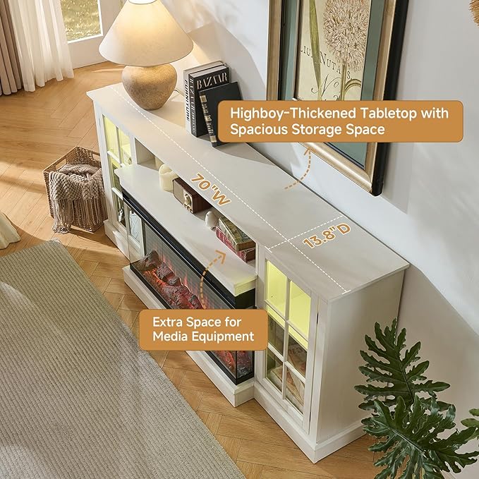 ROCKPOINT 3 Sided Glass 70" Fireplace TV Stand - Image 6