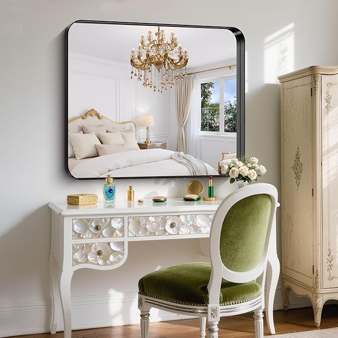 FORBATH 36x40 Inch Bathroom Mirror, Brushed Black Deep Frame Wall Mirror - Image 4