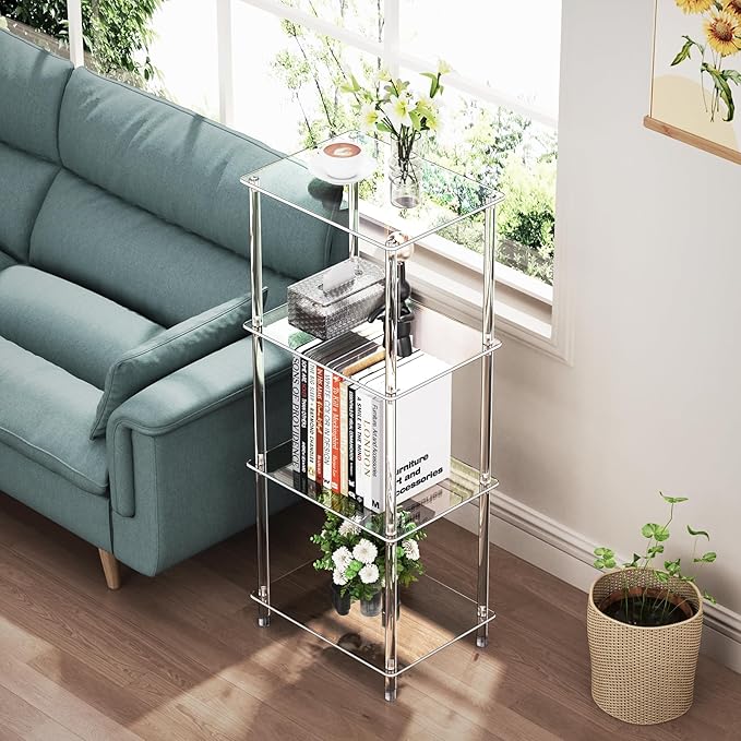 Clear Acrylic Side Table, 15.7" L x 11.8" W x 38.7" H, 4-Tier End Table - Image 2