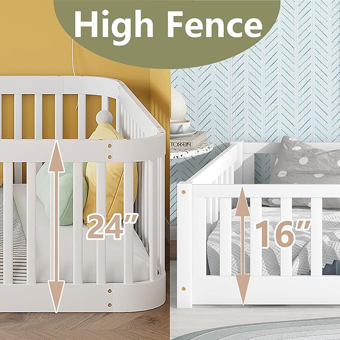 Full Floor Bed with High Fence and Rounded Corner Design, Montessori Floor Bed - Image 5
