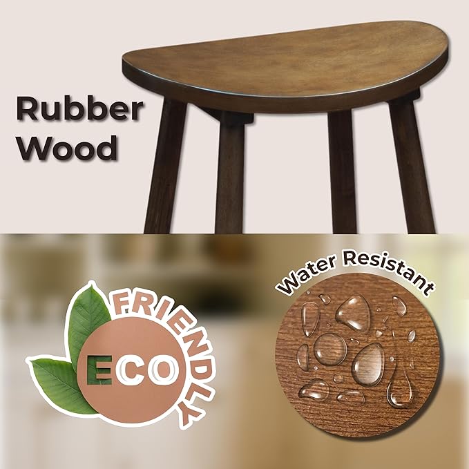 Nora 30" Backless Bar Stool, Saddle Seat Design, Solid Rubber Wood Frame - Image 9