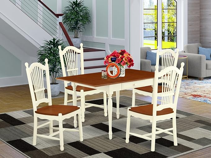 East West Furniture MZDO5-WHI-W 5 Piece Dining Room Furniture Set Includes a - Image 2