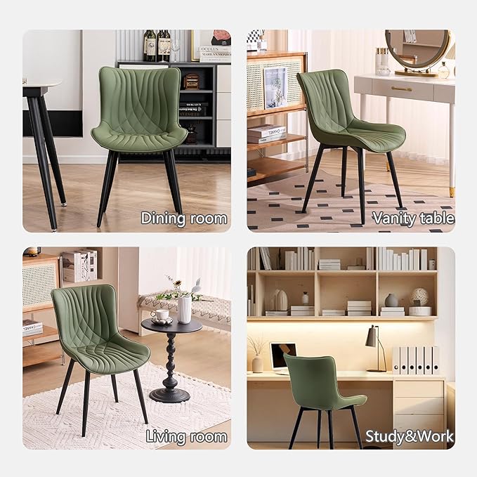 Kidol & Shellder Bean-Green Dining Chairs Set of 2, Upholstered Mid Century - Image 6