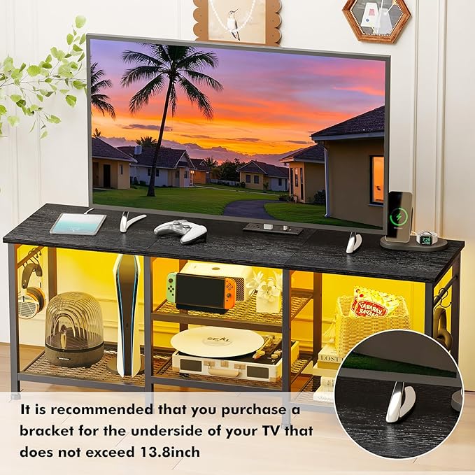 YGEOMER Black TV Stand Entertainment Center - Image 6