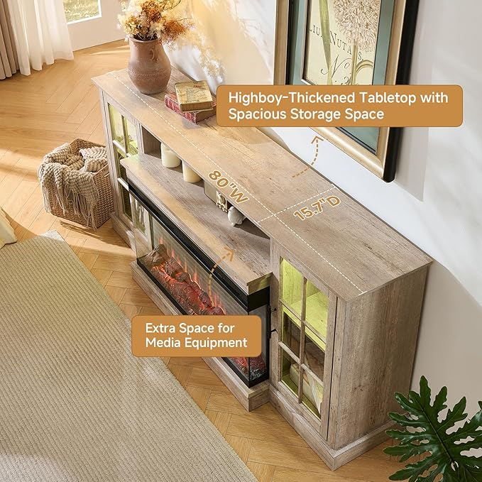 ROCKPOINT 3 Sided Glass 80" Fireplace TV Stand - Image 6