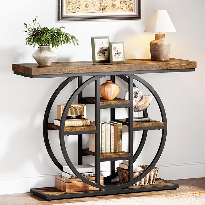 41" Console Table for Entryway, 4-Tier Industrial Narrow Wood Sofa Accent Tables by Celaform