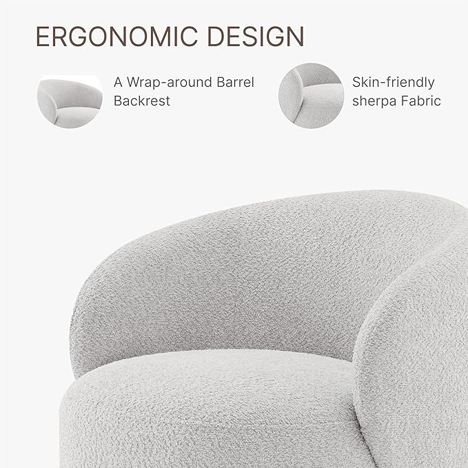 Swivel Accent Chair Round Barrel Armchair Upholstered Performance Fabric - Image 6