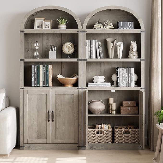 Garveehome Bookcase with Doors Arched Bookshelf 71.65in Tall Bookcase Farmhouse - Image 4
