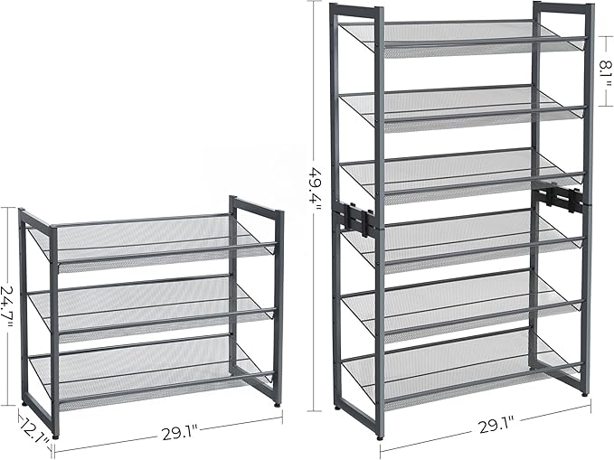 SONGMICS Shoe Rack, 6-Tier Shoe Organizer, Metal Rack - Image 3