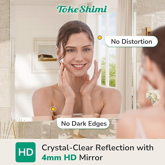 TokeShimi 24x32 Beveled Bathroom Mirror Frameless, Tempered Rectangle Bathroom - Image 4