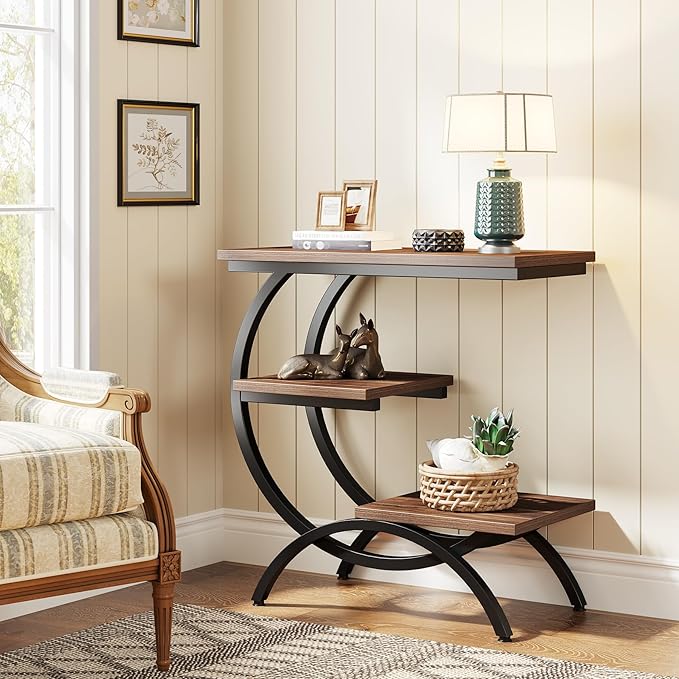 Tribesigns C-Shaped End Table Set of 2, Industrial 3-Tier Small Side Table - Image 2