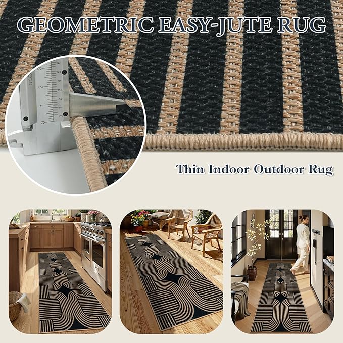 Lahome Modern Geometric Black Runner Rug, 2x8 Indoor Outdoor Hallway Kitchen - Image 4