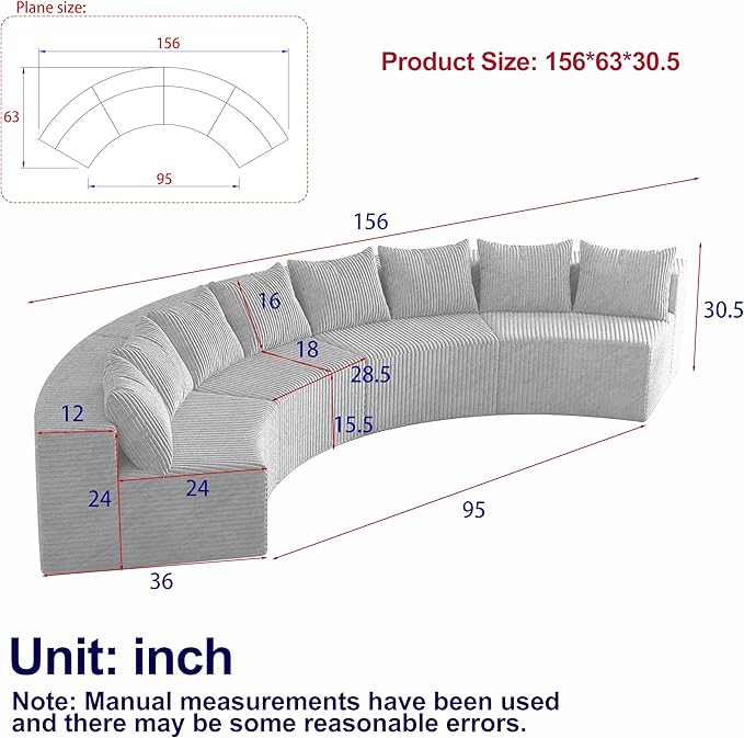 KEIKI Corduroy Curved Sectional Sofa, 4 Seater Symmetrical Modular Semi - Image 2