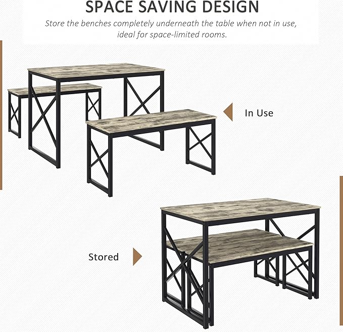 VECELO Kitchen Table with 2 Benches - Image 2