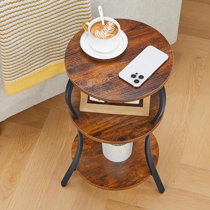 Vintage Small Round Side Table, 3-Tier Slim Waist Circular End Table - Image 9