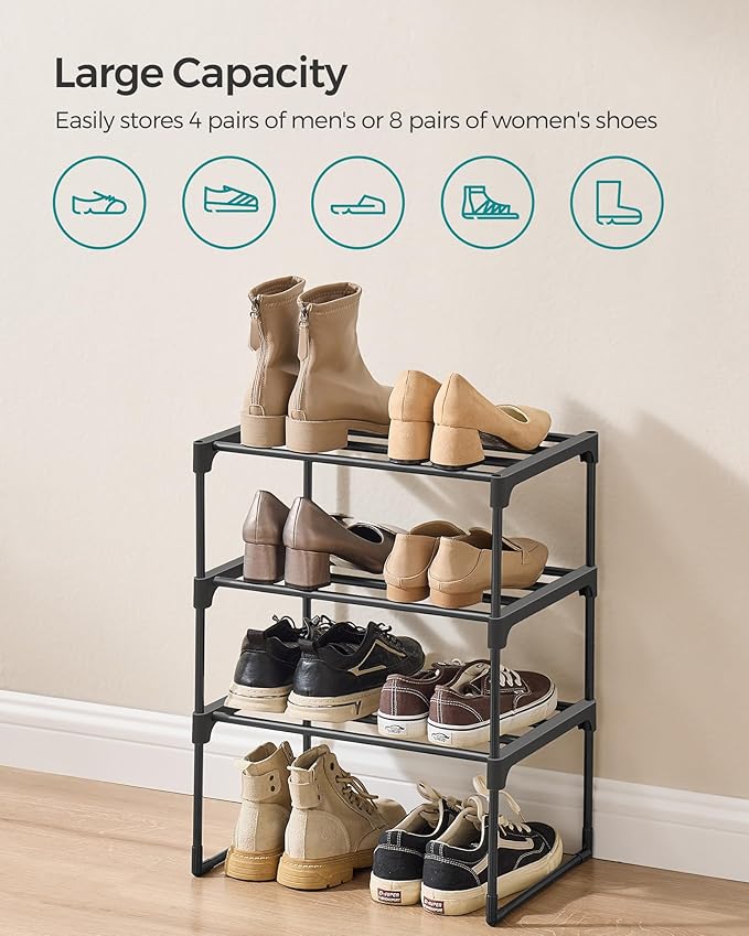 SONGMICS Shoe Rack, 3-Tier Shoe Organizer, Metal Storage Shelf, Upright or - Image 5