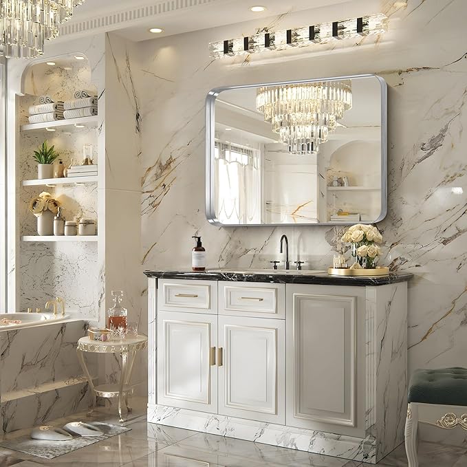 FORBATH 30x36 Inch Bathroom Mirror, Brushed Silver Deep Frame Wall Mirror - Image 5