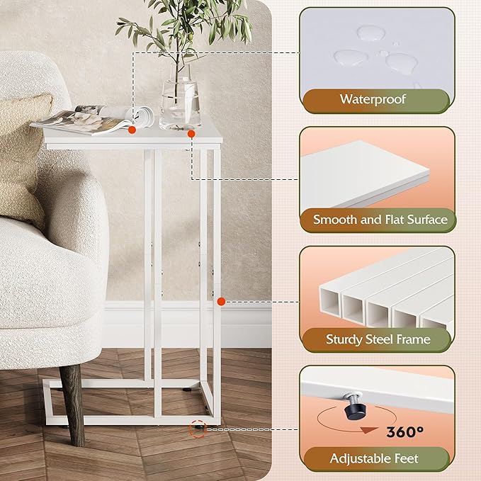 WLIVE Side Table, C Shaped End Table - Image 5