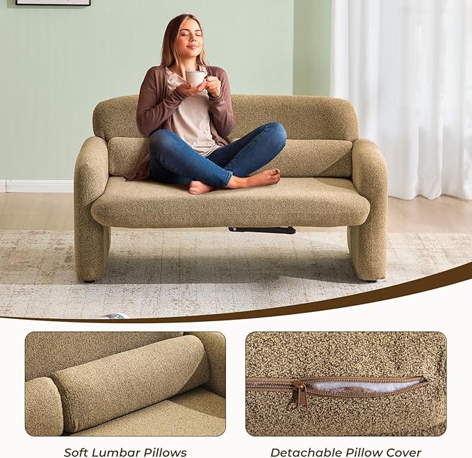 Furnimart Modern Loveseat Sofa, Comfy Upholstered Minimalist Couch, Small - Image 5