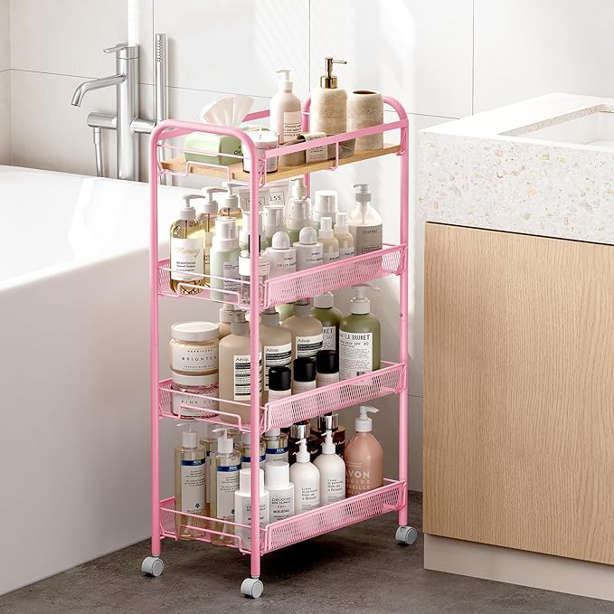 KINGRACK 4-Tier Wide Metal Rolling Storage Cart, Utility Cart - Image 7