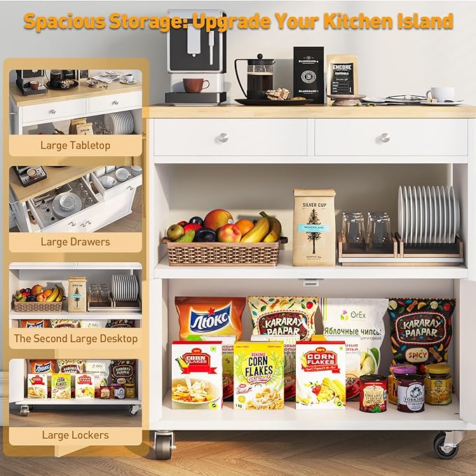 Rolling Kitchen Island with Storage Cabinet, 35.4'' Width Kitchen Cart - Image 9