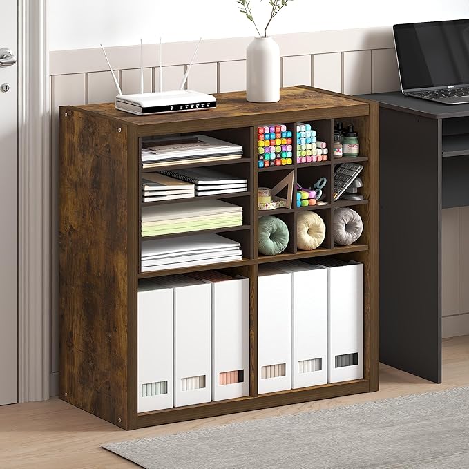 Furinno Cubicle Open Back Decorative Cube Storage Organizer, Amber Pine - Image 2